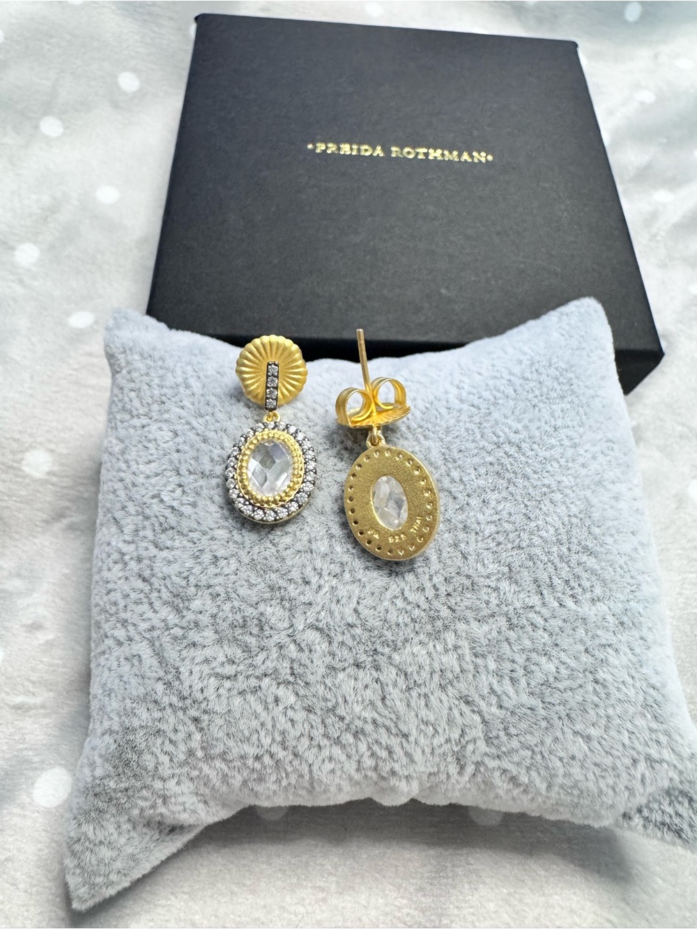 Freida Rothman two toned matte gold earrings - Picture 2 of 2